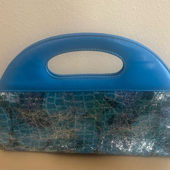 J Renee hand held turquoise silver & black abstract print purse snap to close - Picture 3 of 5